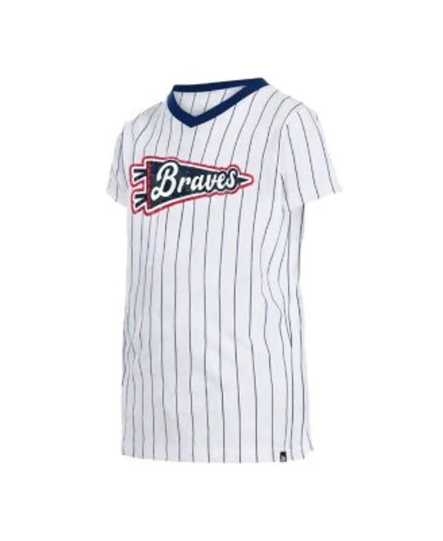 New Era Girls Youth White Atlanta Braves Pinstripe V-Neck T-shirt