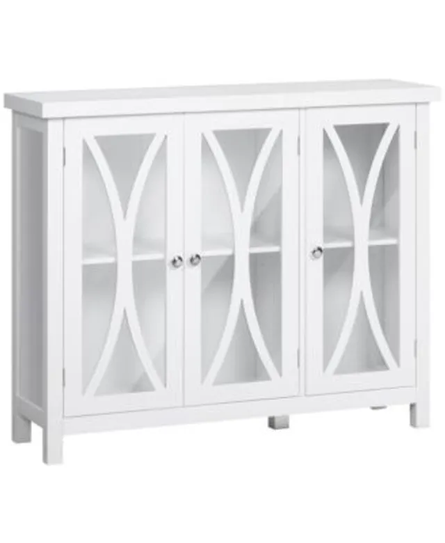 HOMCOM Modern Kitchen Sideboard, Stackable Buffet Cabinet, Sliding Glass Door Cupboard with Adjustable Shelf, White