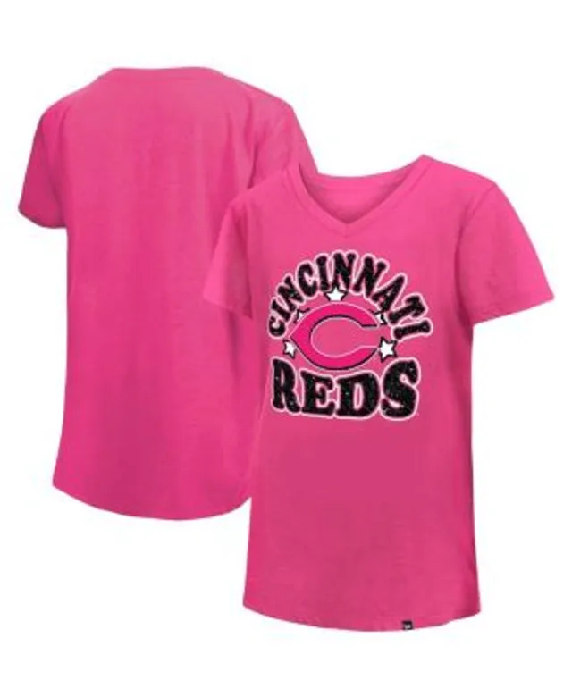 Girl's Youth New Era Pink Washington Nationals Jersey Stars V-Neck T-Shirt