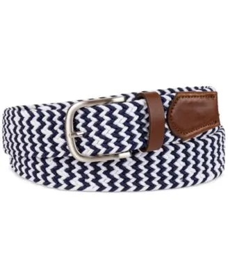 Men's Stretch Comfort Braided Belt with Faux-Leather Trim, Created for Macy's