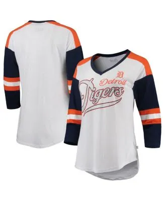 Detroit Tigers Womens White Opening Night Pinstripe Raglan LS Tee