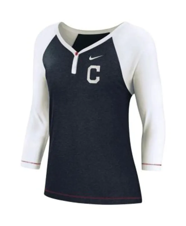 Fanatics Women's Heathered Navy Cleveland Indians Wordmark Tri-Blend V-Neck  T-shirt