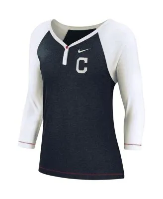 Cleveland Indians New Era Women's Tri-Blend Raglan V-Neck T-Shirt -  Heathered Navy