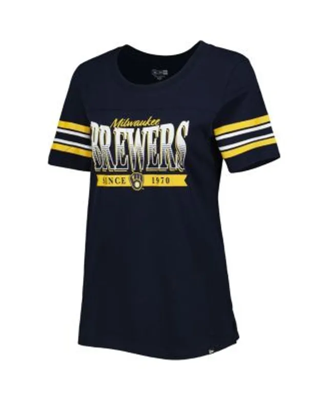 Women's New Era Navy Milwaukee Brewers Team Stripe T-Shirt Size: Medium