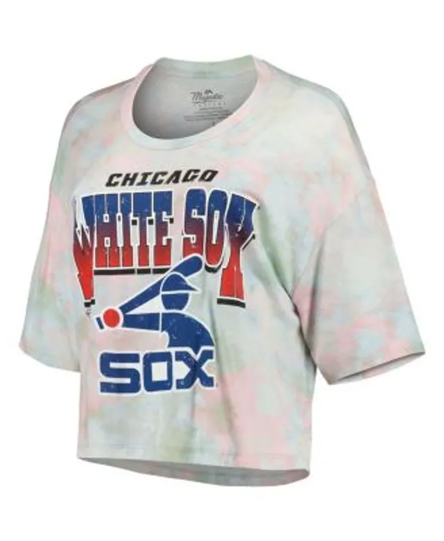 Women's Majestic Threads Chicago Cubs Cooperstown Collection Tie-Dye Boxy Cropped Tri-Blend T-Shirt Size: Large