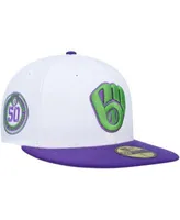 Men's New Era Stone/Navy Milwaukee Brewers Retro 59FIFTY Fitted Hat