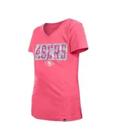 New Era Youth Girls Pink San Francisco 49ers Reverse Sequin V-Neck T-shirt