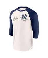 Fanatics Men's Branded White, Navy New York Yankees Backdoor Slider Raglan  3/4 Sleeve T-shirt