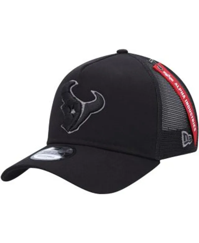 New Era Men's x Alpha Industries Black Houston Texans A-Frame 9FORTY  Trucker Snapback Hat