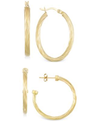 Set of Two Rope Hoop Earrings in 14k Gold Vermeil 