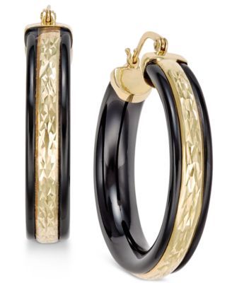 Onyx Hoop Earrings (26 ct. t.w.) in 14k Gold