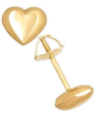 Children's High Polished Puff Heart Stud Earrings 14k Gold