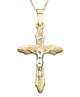 Two Tone Crucifix Charm Pendant in 14K Yellow and White Gold