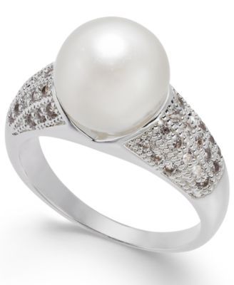 Fine Silver Plate Pavé & Imitation Pearl Ring, Created for Macy's
