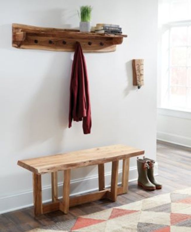 Alaterre Furniture Alpine Natural Live Edge Wood 48 Coat Hooks with Shelf