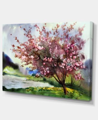 Designart Tree With Spring Flowers Floral Art Canvas Print - 32" X 16"