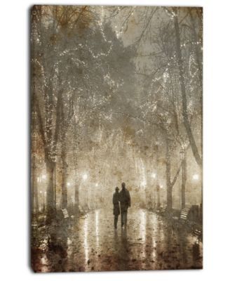 Designart Couple Walking In Night Lights Photography Canvas Print - 30" X 40"