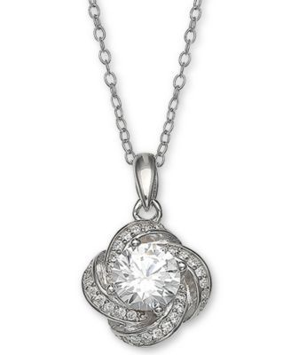 Cubic Zirconia Love Knot Pendant Necklace, 18" + 2" extender, Created for Macy's
