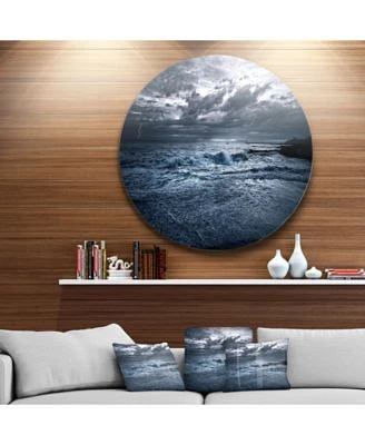 Designart 'Sochi Sea Storm In Blue' Landscape Metal Circle Wall Art