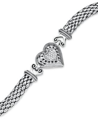 Diamond Mesh Heart Bracelet in Sterling Silver (1/6 ct. t.w.)