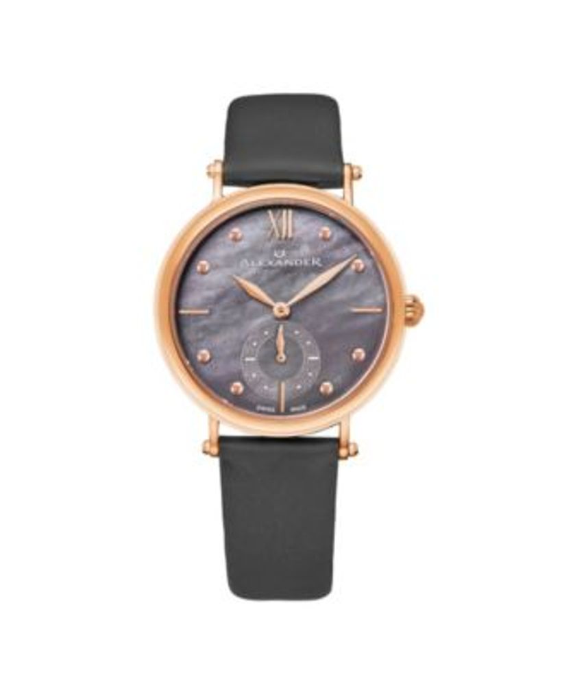 Alexander Watch A201-04, Ladies Quartz Small-Second Watch with Rose Gold Tone Stainless Steel Case on Gray Satin Strap