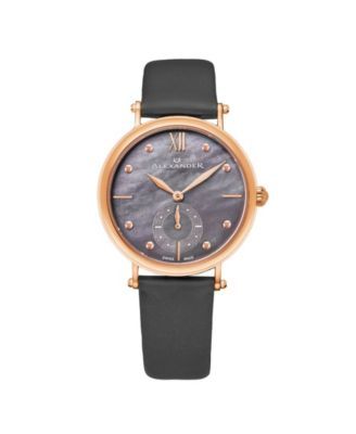 Alexander Watch A201-04, Ladies Quartz Small-Second Watch with Rose Gold Tone Stainless Steel Case on Gray Satin Strap
