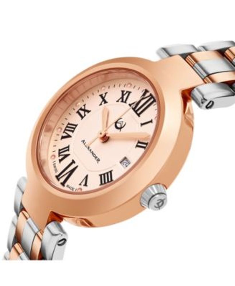 Alexander Watch A203B-04, Ladies Quartz Date Watch with Rose Gold Tone Stainless Steel Case on Rose Gold Tone Stainless Steel Bracelet