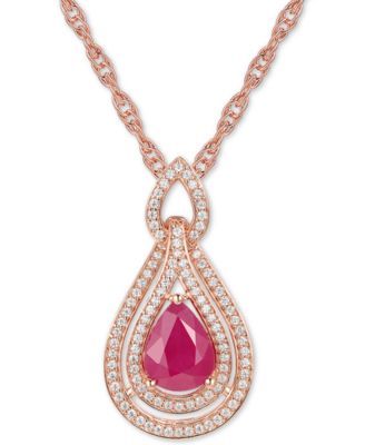 Sapphire (1 ct. t.w.) & Diamond (1/4 18" Pendant Necklace 14k White Gold (Also available Ruby, Emerald and Tanzanite)