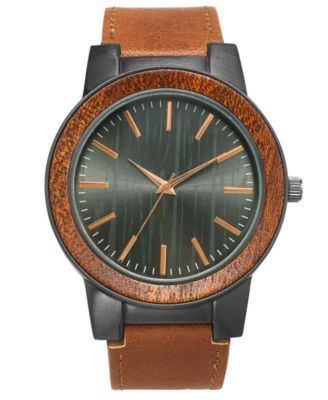 Men's Brown Faux-Leather Strap Watch 48mm, Created for Macy's
