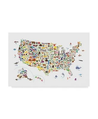 Michael Tompsett Animal Map of United States For Children and Kids Canvas Art