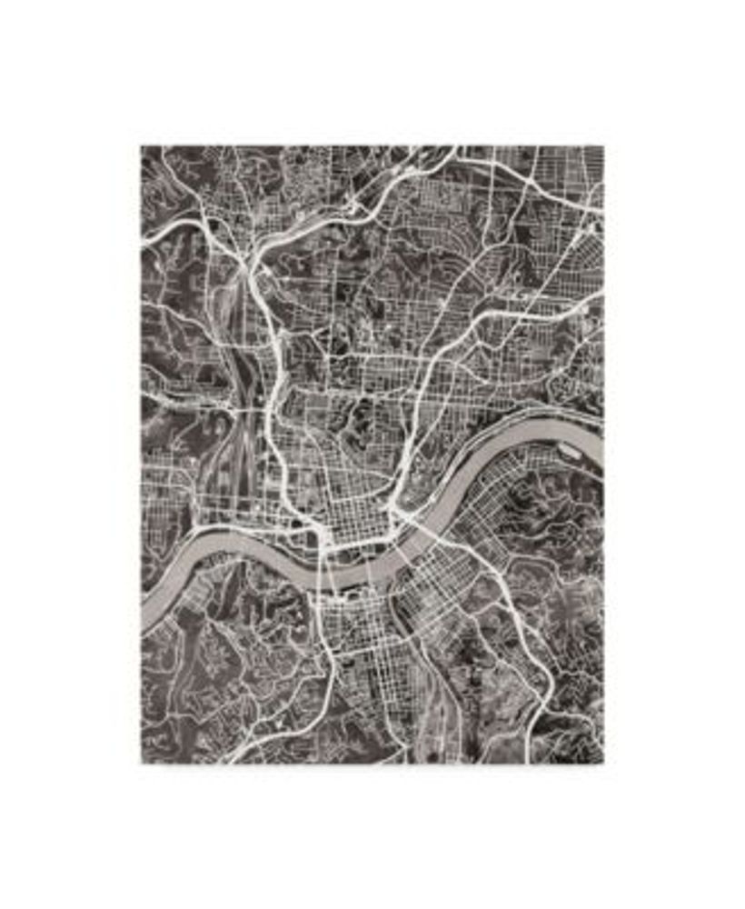 Trademark Global Michael Tompsett Cincinnati Ohio City Map Black Canvas Art  - 20