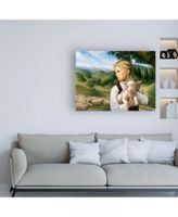 Dan Craig Girl with Lamb Canvas Art - 15.5" x 21"