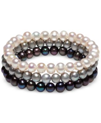 3-Pc. Set White Cultured Freshwater Pearl (6-1/2 mm) Stretch Bracelets (Also White/Gray/Peacock & White/Pink Gray)