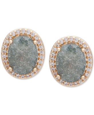 Gold-Tone Oval Stone Stud Earrings