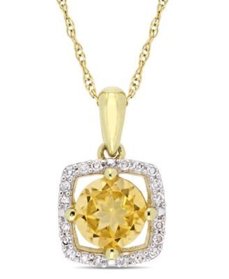 Citrine (3/4 ct. t.w.) and Diamond (1/10 ct. t.w.) Square Halo 17" Necklace in 10k Yellow Gold