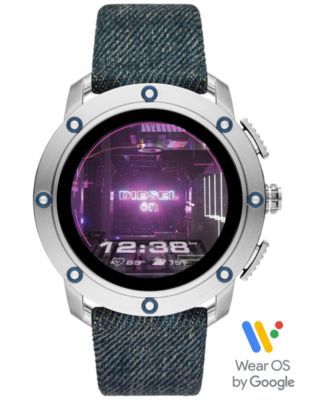 Tech Men's Axial Denim Blue Fabric Strap Touchscreen Smart Watch 48mm, Powered by Wear OS by Google™