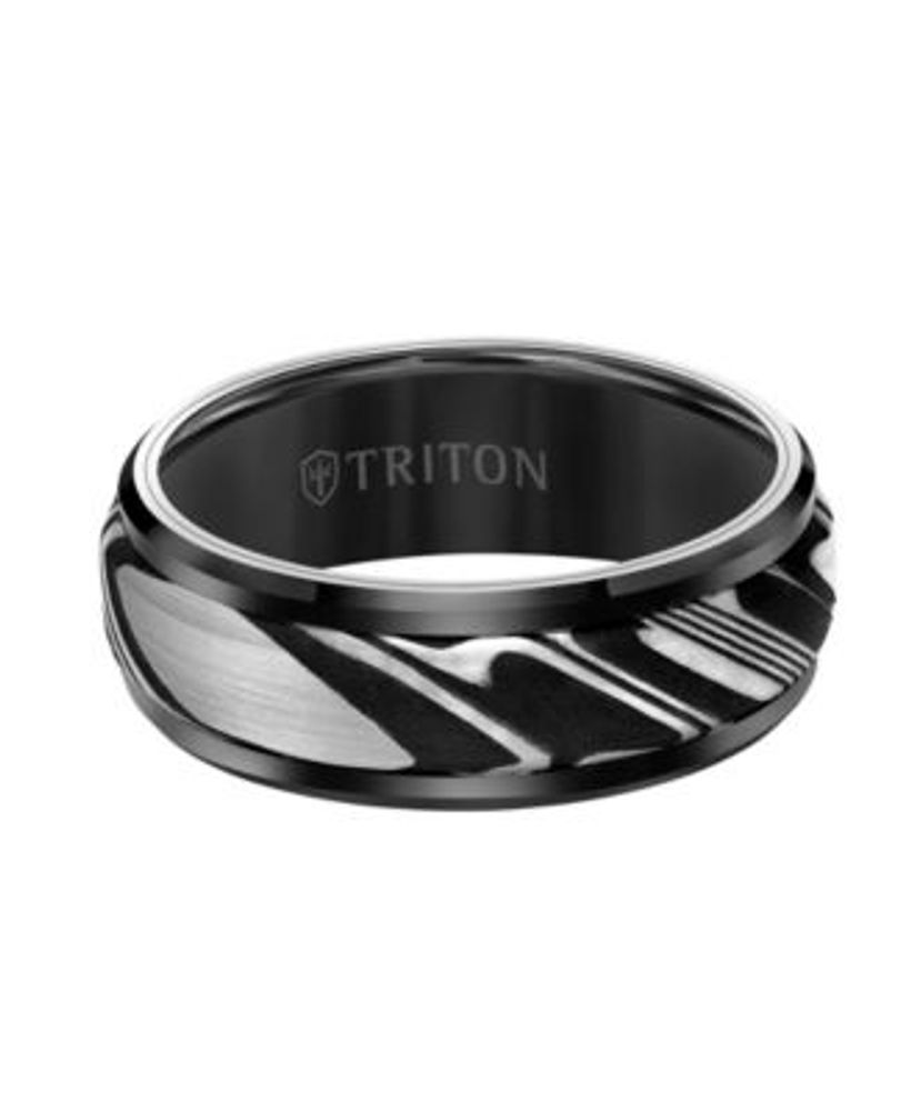8MM Black Tungsten Carbide Ring with Damascus Steel