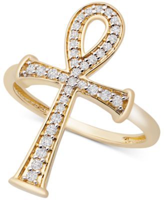 Diamond Ankh Ring (1/4 ct. t.w.) 14k Gold, Created for Macy's