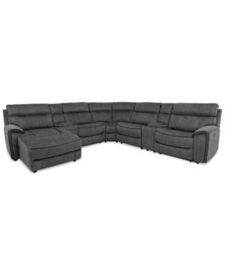 Hutchenson 7-Pc. Fabric Chaise Sectional with 3 Power Recliners and 2 Consoles