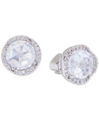 Silver-Tone Pavé & Large Crystal Round Stud Earrings