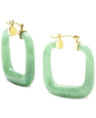 Dyed Jade (32mm) Square Medium Hoop Earrings in 14k Gold-Plated Sterling Silver, 1.25" 