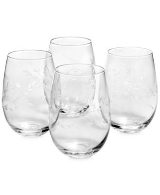 Etched Floral Stemless Wine Glasses, Set of 4, Created for Macy's