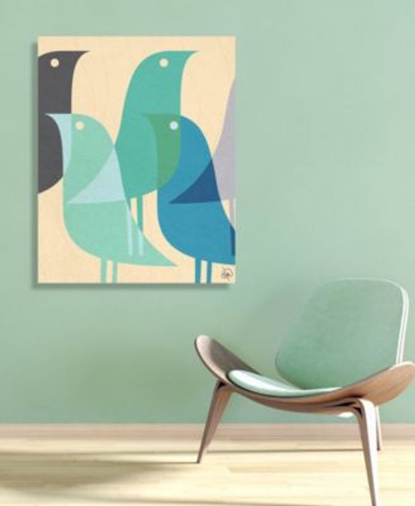 Retro Bird Caravan in Blue 36" x 24" Canvas Wall Art Print
