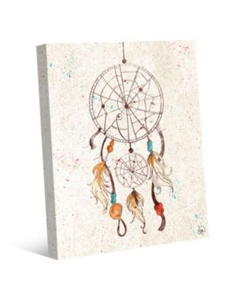 Dreamcatcher with Feathers on Light Tan 36" x 24" Canvas Wall Art Print