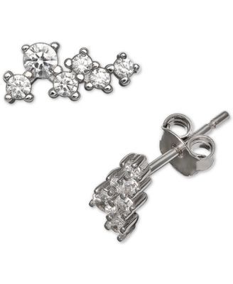 Cubic Zirconia Horizontal Cluster Stud Earrings in Sterling Silver, Created for Macy's