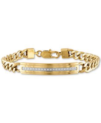 Diamond ID Plate Bracelet (1/5 ct. t.w.) in Gold-Tone Stainless Steel, Created for Macy's