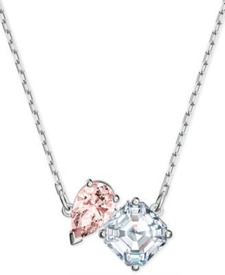 Silver-Tone Double Crystal Pendant Necklace