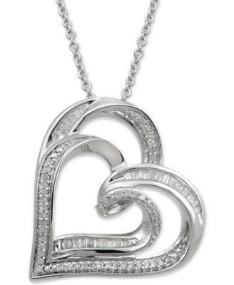Diamond Double Heart Adjustable Pendant Necklace (1/4 ct. t.w.) in Sterling Silver