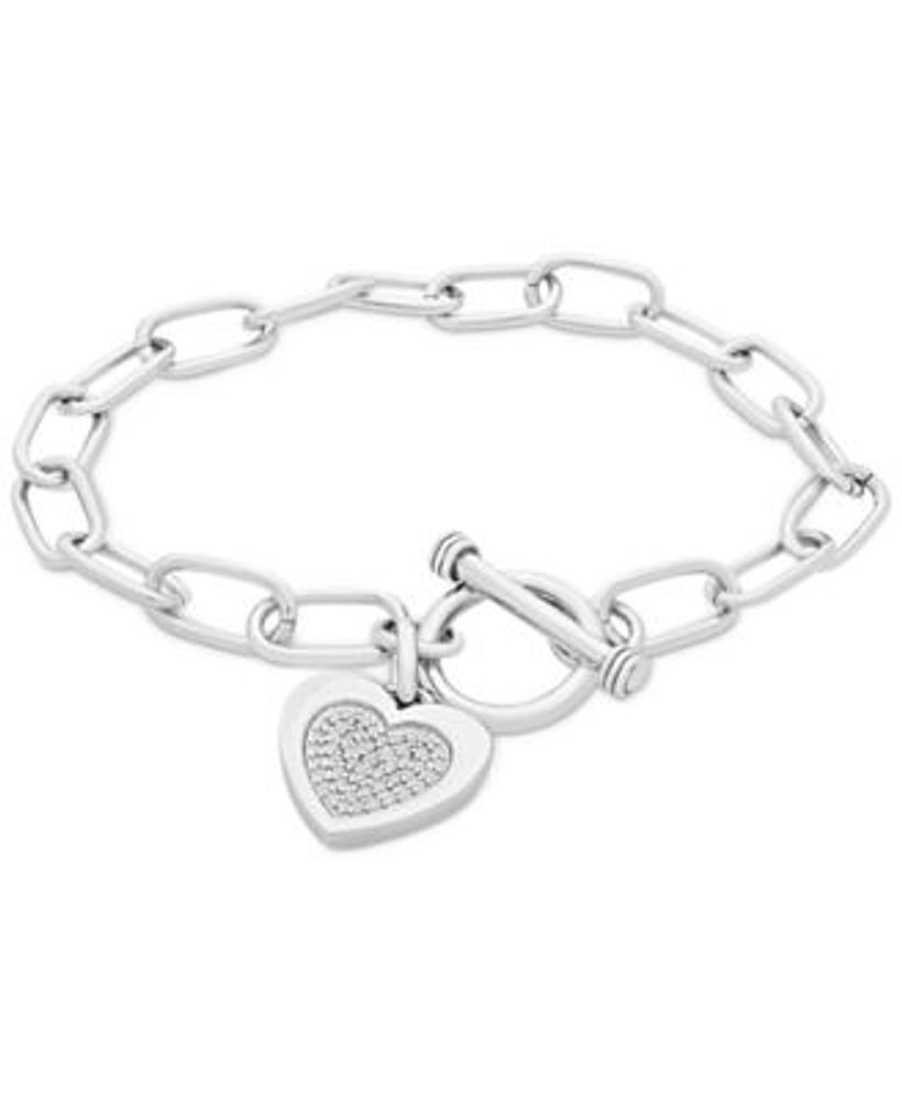 Two Tone Sterling Silver 14 Carat TW Diamond Heart Link Bracelet