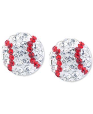 Crystal Baseball Stud Earrings in Sterling Silver